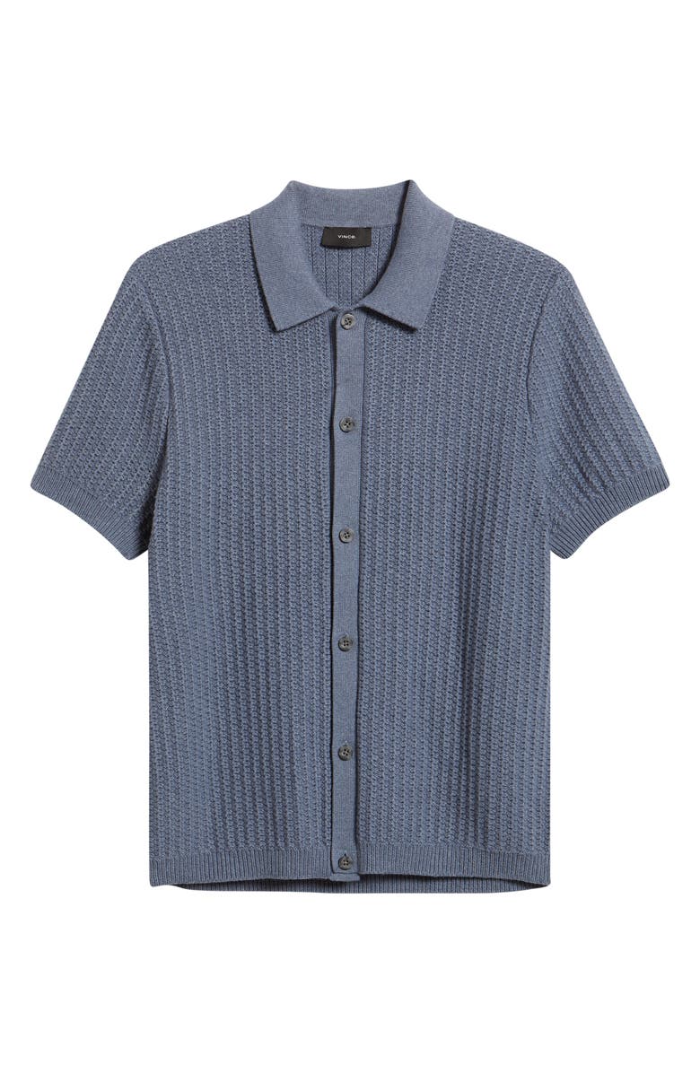 Vince Short Sleeve Cashmere & Cotton Cardigan, Alternate, color, Heather Venice Blue