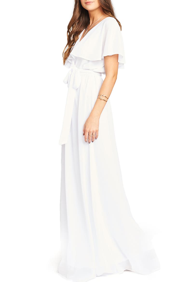 Audrey Ruffle Wrap Front Gown, Alternate, color, WHITE CHIFFON