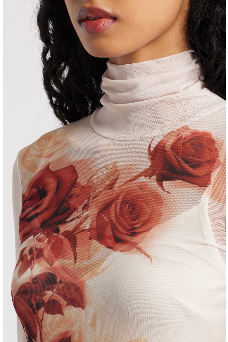 Shailene Print Long Sleeve Mesh Body-Con Midi Dress, Alternate, color, SEPIA ROSES