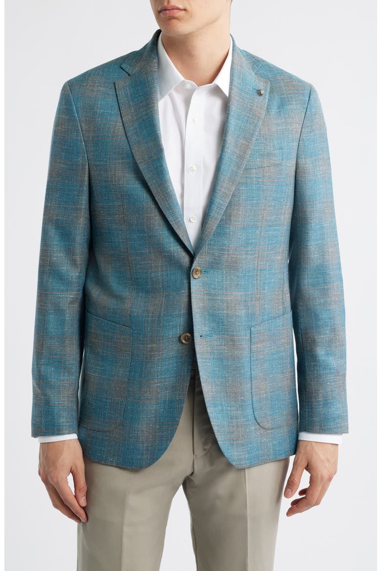 Hampton Teal Plaid Wool & Silk Blend Sport Coat, Main, color, TEAL