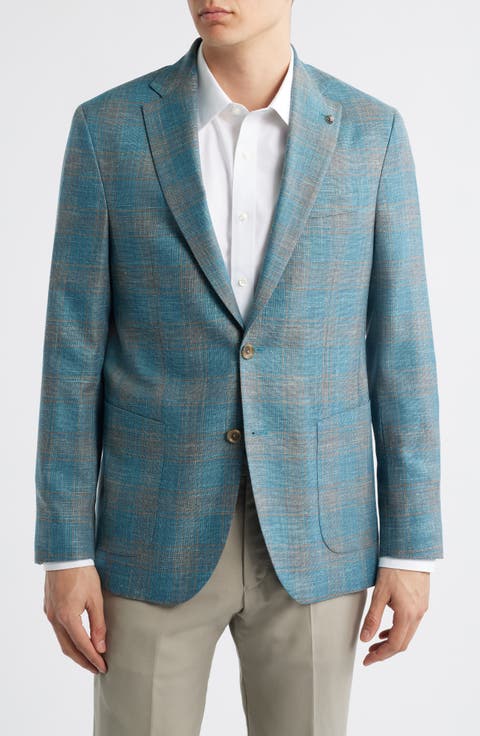 Hampton Teal Plaid Wool & Silk Blend Sport Coat (Regular, Short & Long)