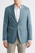 Jack Victor Hampton Teal Plaid Wool & Silk Blend Sport Coat