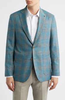 Jack Victor Hampton Teal Plaid Wool & Silk Blend Sport Coat