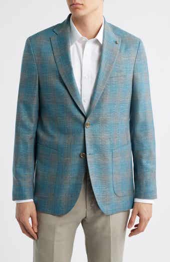 Jack Victor Hampton Teal Plaid Wool & Silk Blend Sport Coat
