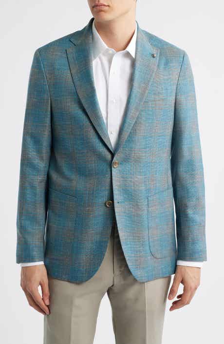 Jack Victor Hampton Teal Plaid Wool & Silk Blend Sport Coat