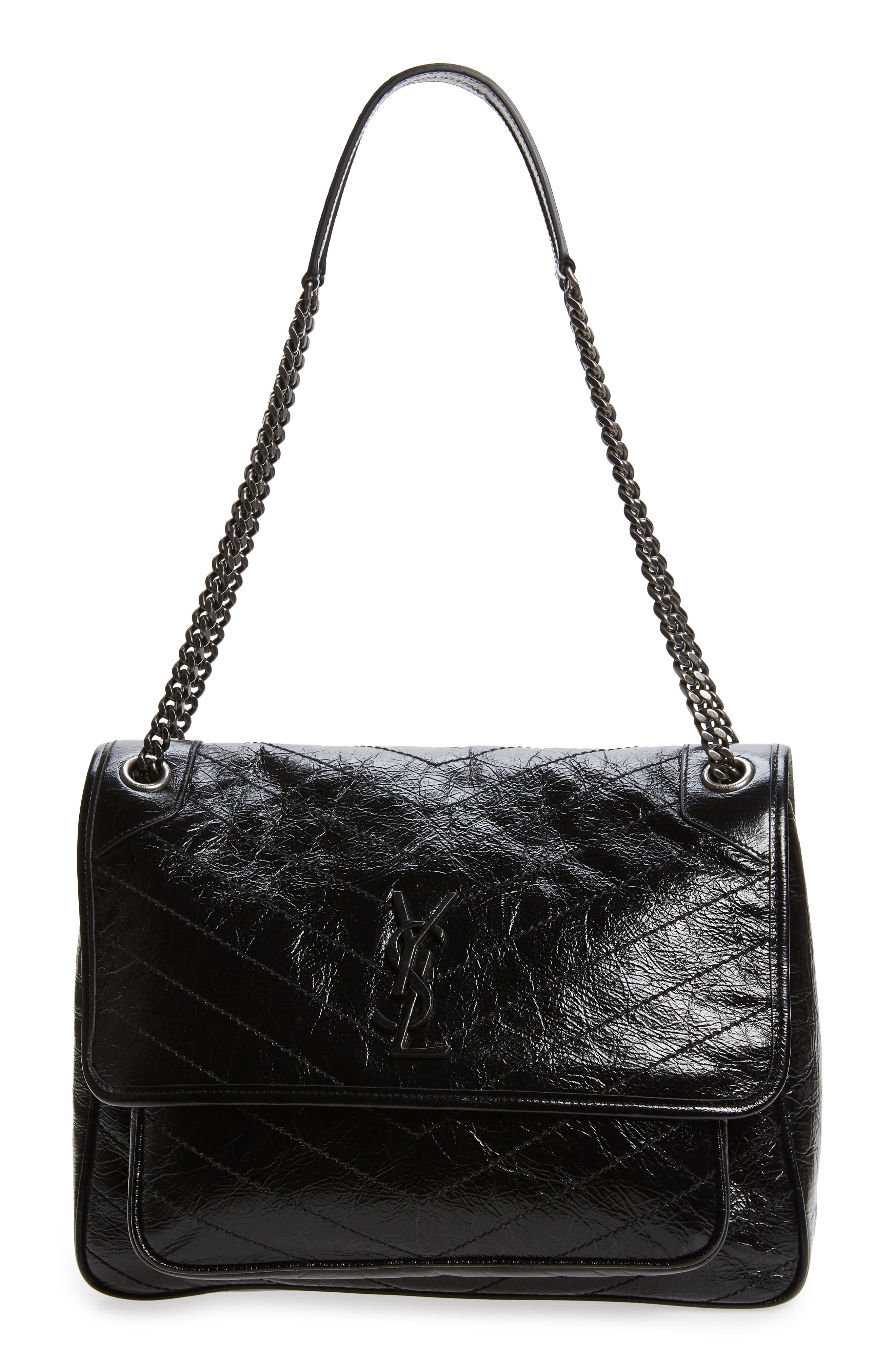 Saint Laurent Large Niki Crinkled Matelassé Leather Shoulder Bag, Main, color, 