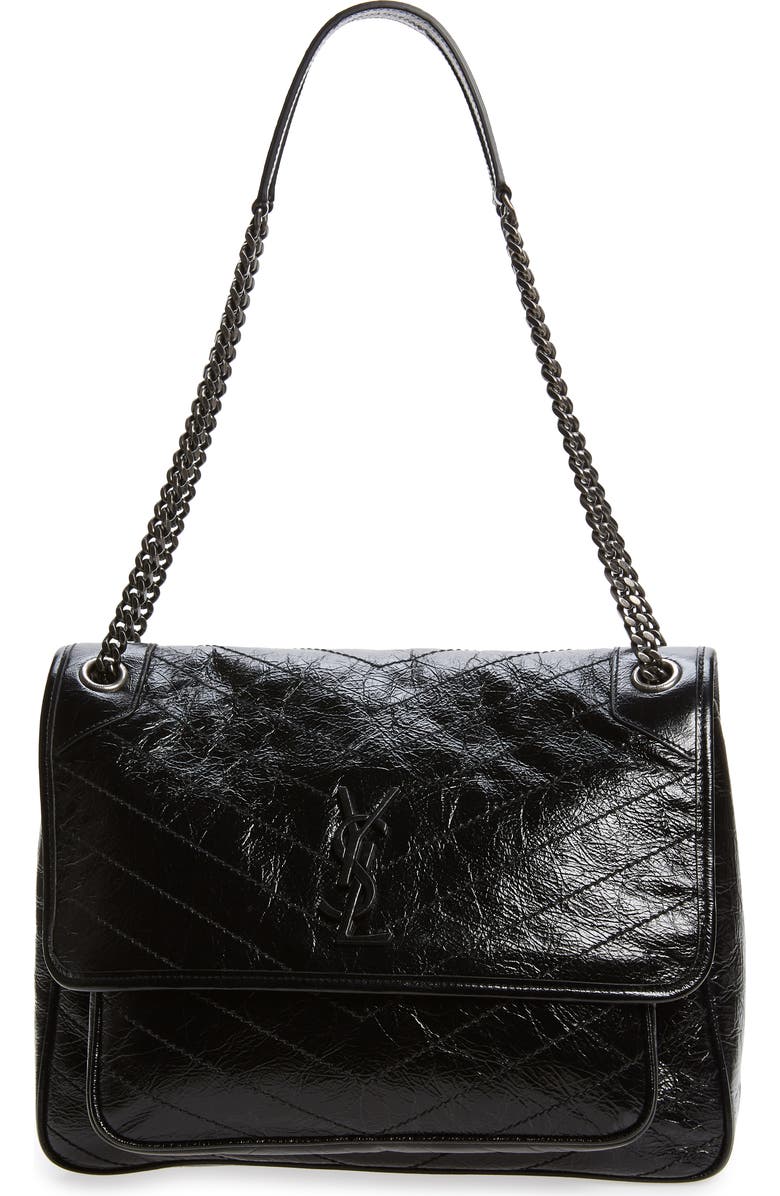 Saint Laurent Large Niki Crinkled Matelassé Leather Shoulder Bag, Main, color,
