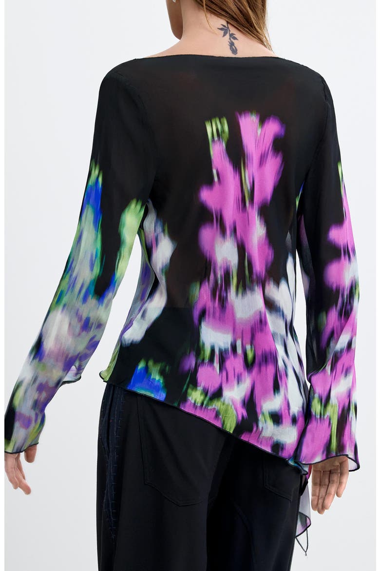 Printed Bell Sleeve Top, Alternate, color, BLACK