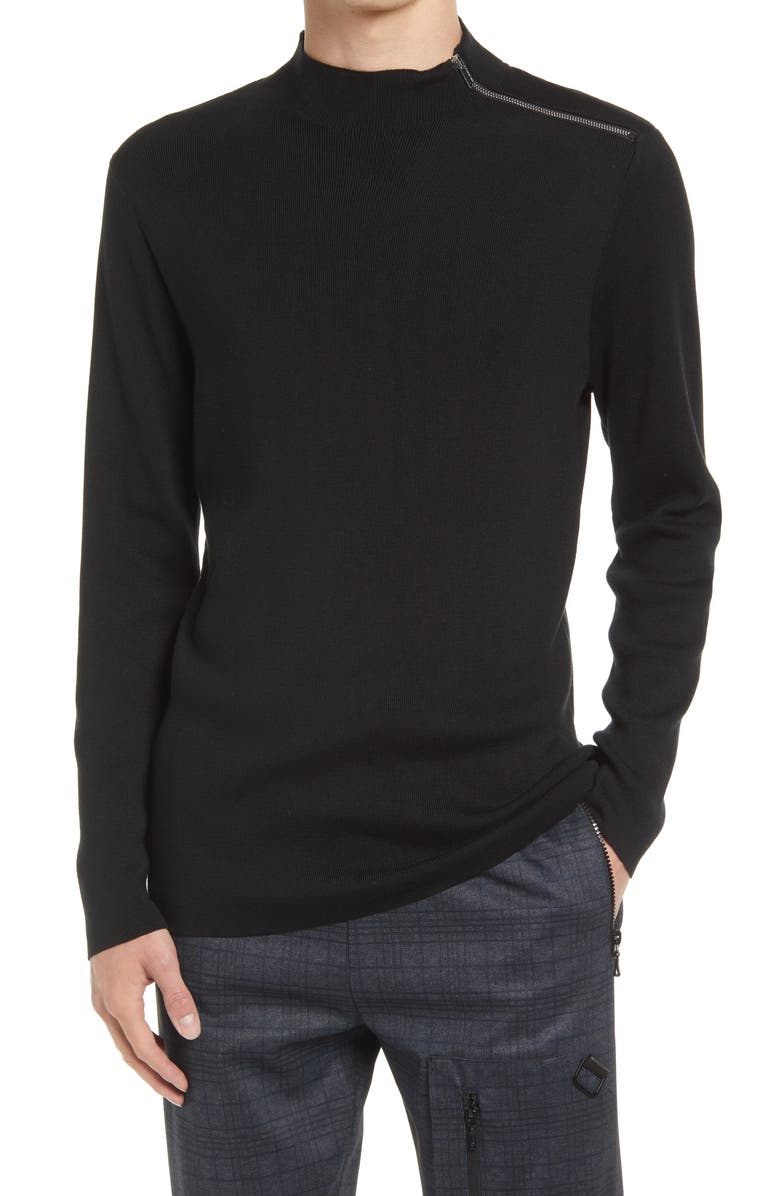 KARL LAGERFELD PARIS Mock Neck Shoulder Zip Sweater, Main, color, 