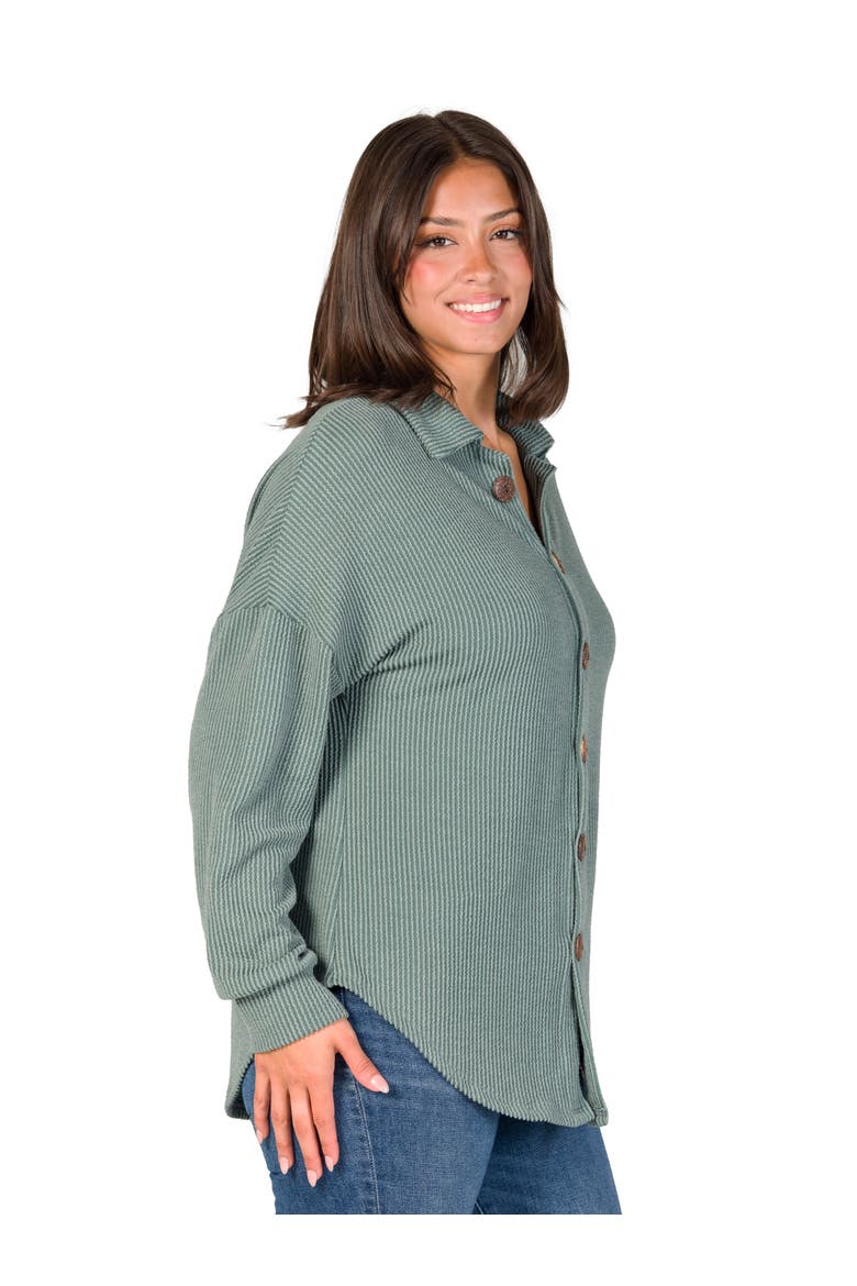 Ribbed Button Up Long Sleeve Collared Shirt Jacket, Alternate, color, Green