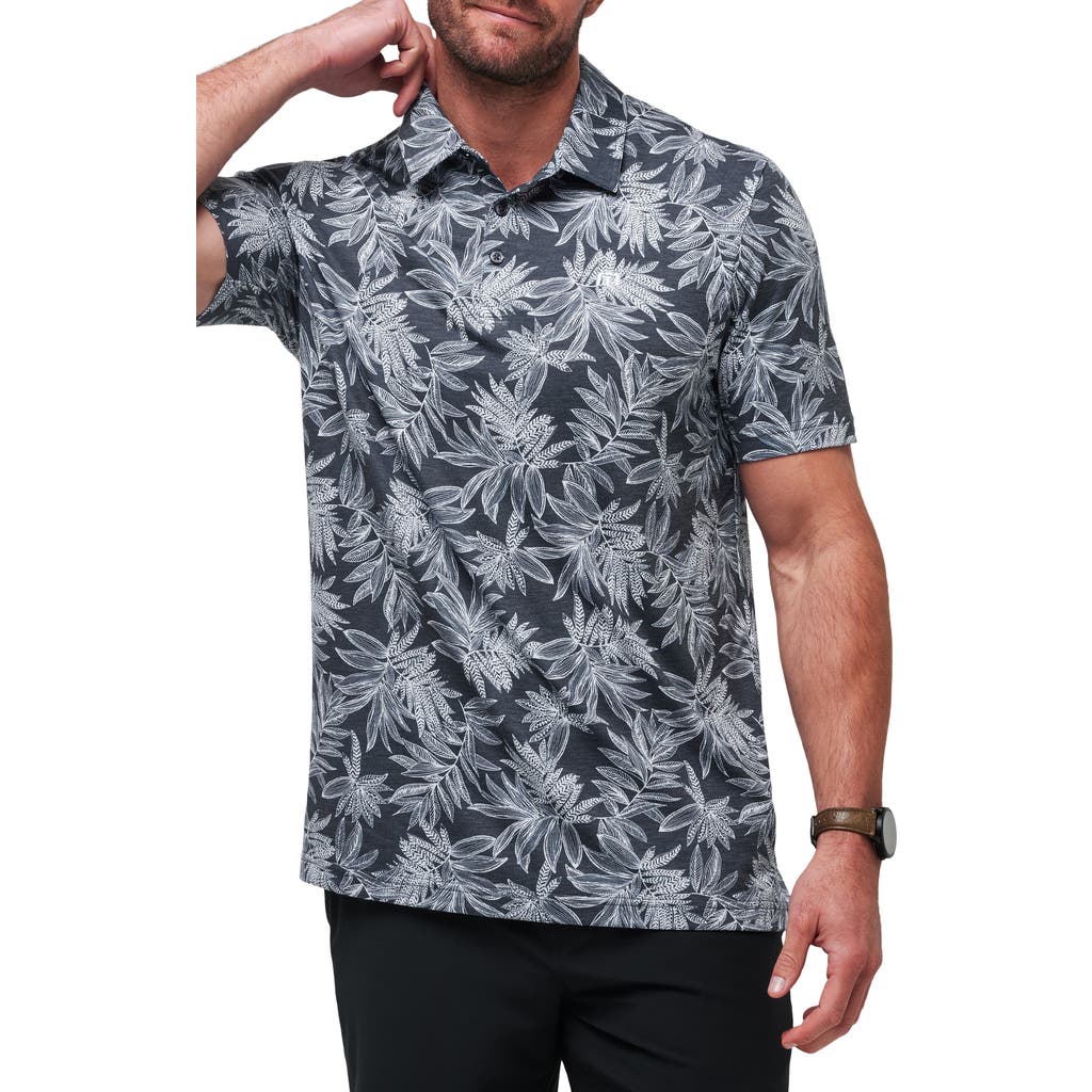 Travismathew Sea Journey Leaf Print Stretch Polo In Total Eclipse