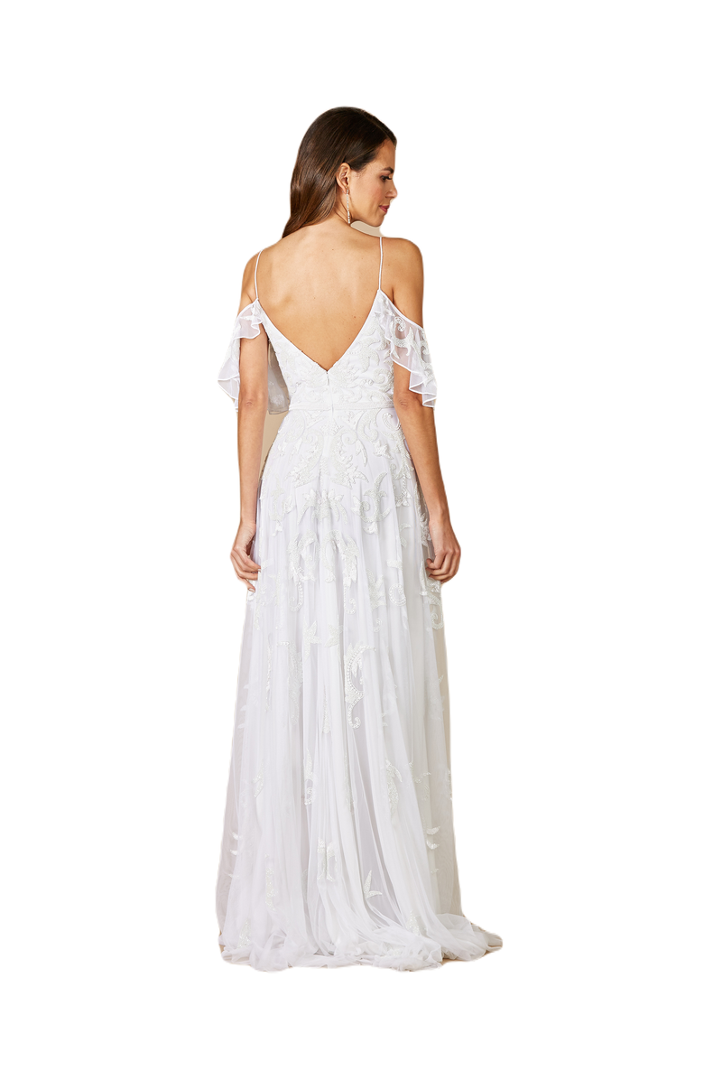 LARA New York Giana Beaded Cold-Shoulder Wedding Dress, Alternate, color, Ivory