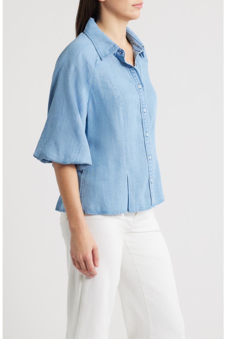 Bubble Sleeve Flare Button-Up Chambray Top, Alternate, color, LIGHT BLUE