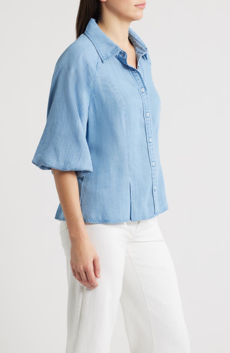 Wit 
Wisdom Bubble Sleeve Flare Button-Up Chambray Top, Alternate, color, Light Blue