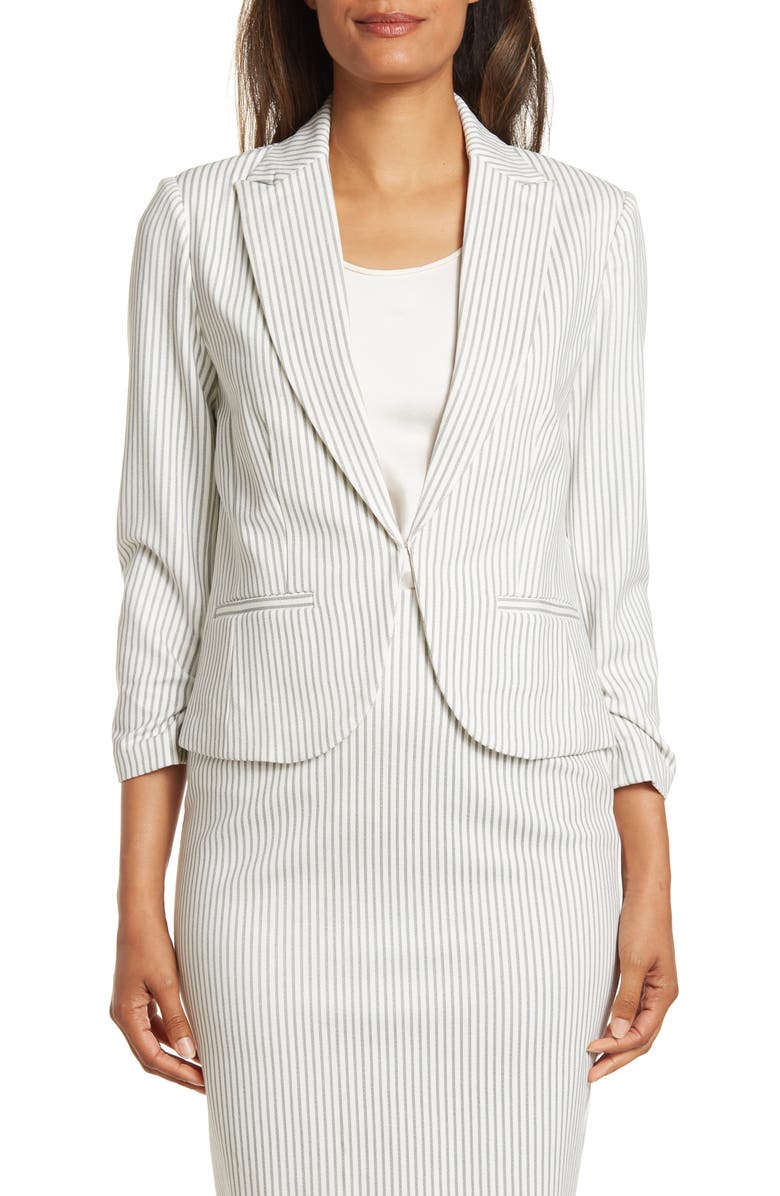 Amanda & Chelsea Amanda and Chelsea 3/4 Ruched Blazer, Alternate, color, Grey/White