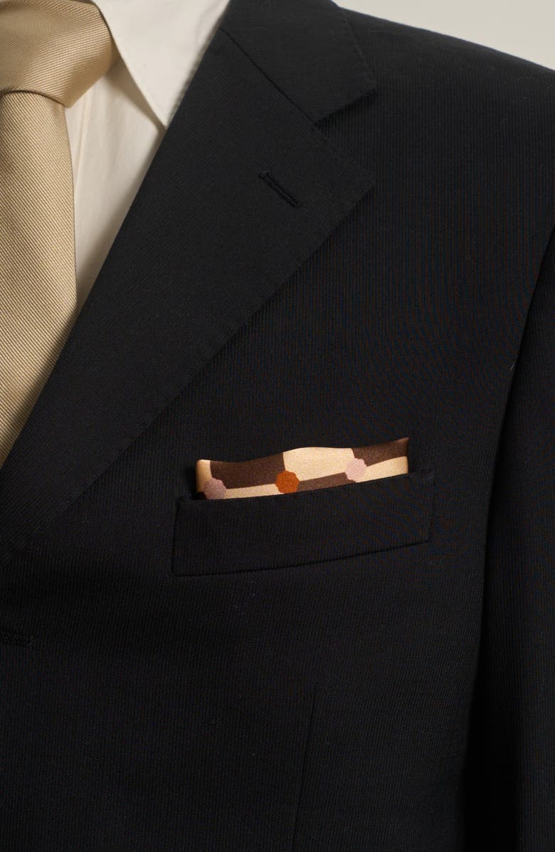 Lost Pattern Checkerboard Silk Pocket Square, Alternate, color, Coffee