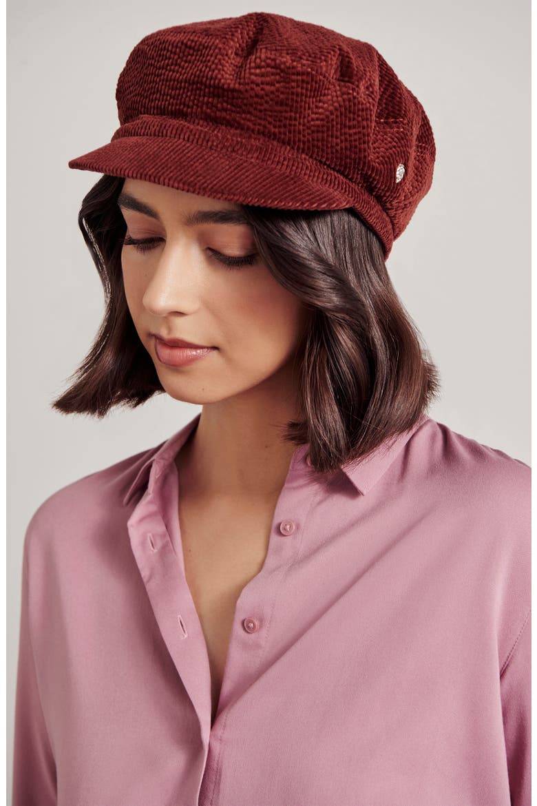 Jules Velvet Corduroy Baker Boy Hat, Alternate, color, DEEP RUST