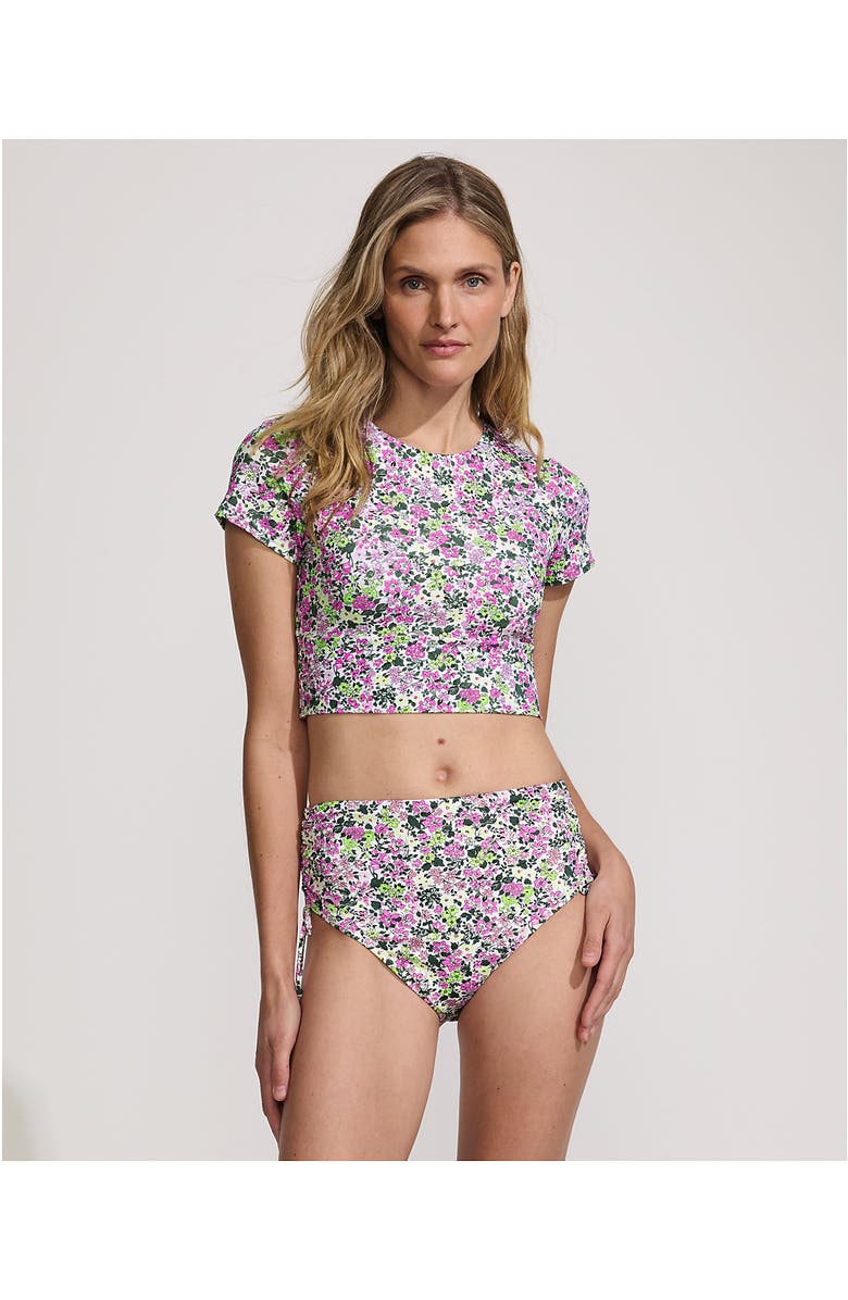 Lands
 End D-Cup Tugless Cap Sleeve Tankini Top, Alternate, color, White Multi Ditsy Floral