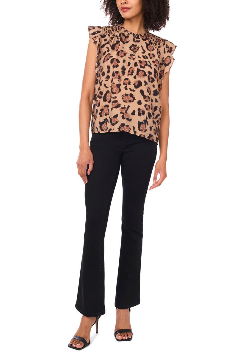 Halogen<sup>®</sup> Smocked Flutter Sleeve Top, Alternate, color, Warm Sand Leopard