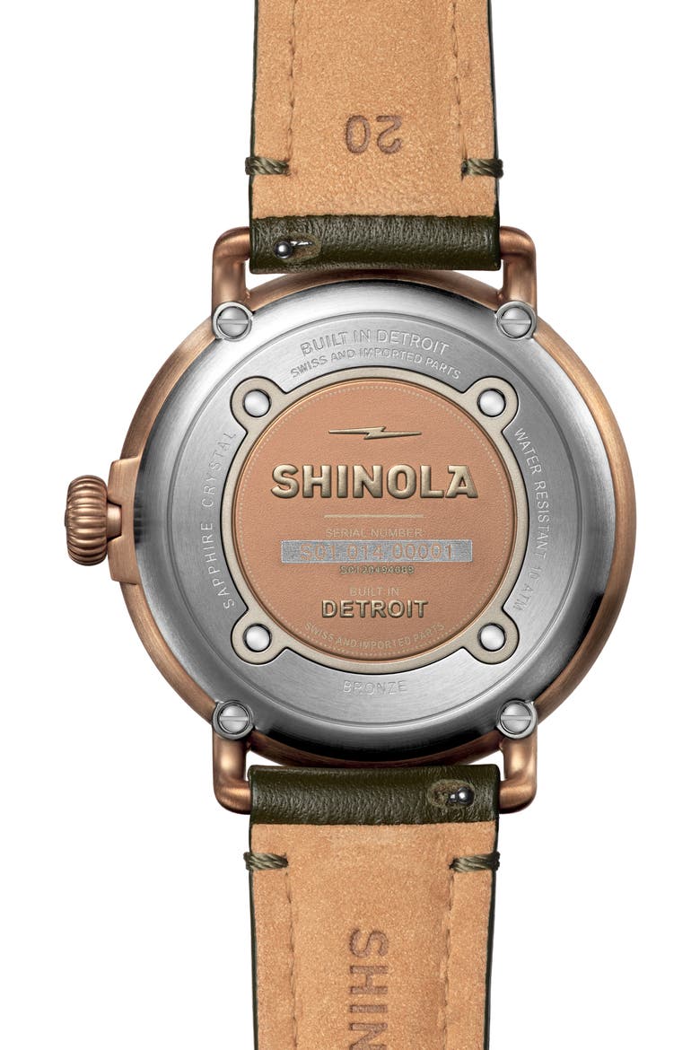 Runwell Sub Second Leather Strap Watch, 43mm, Alternate, color, GREEN
