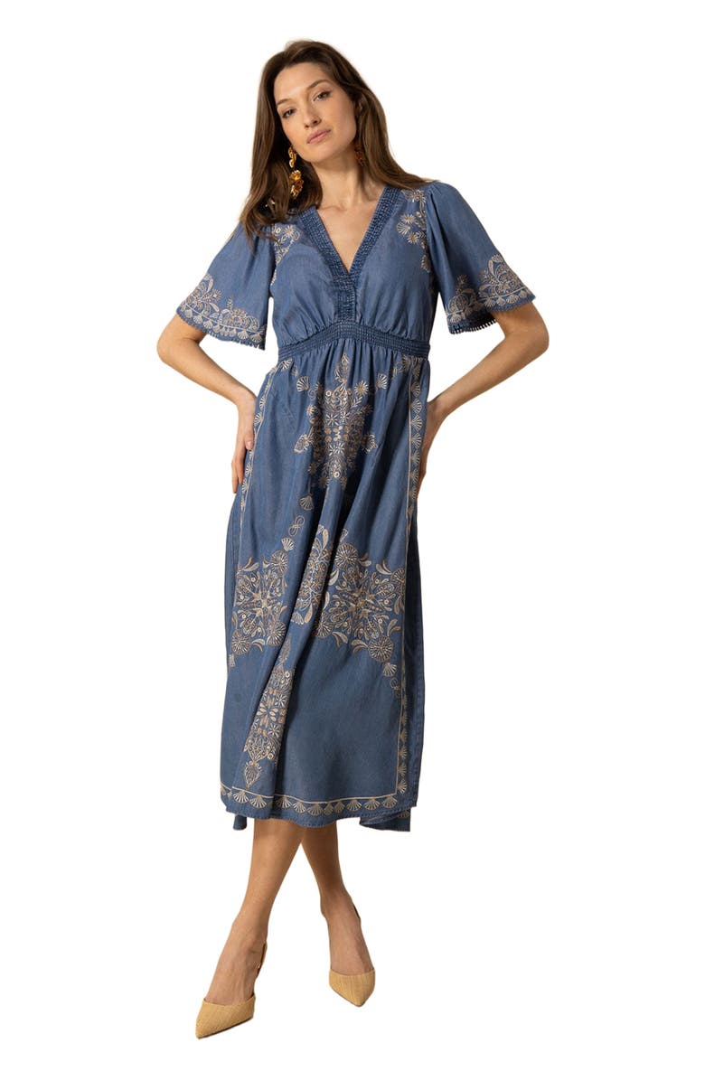 Hale Bob Katalina Embroidered Chambray Dress, Main, color, 