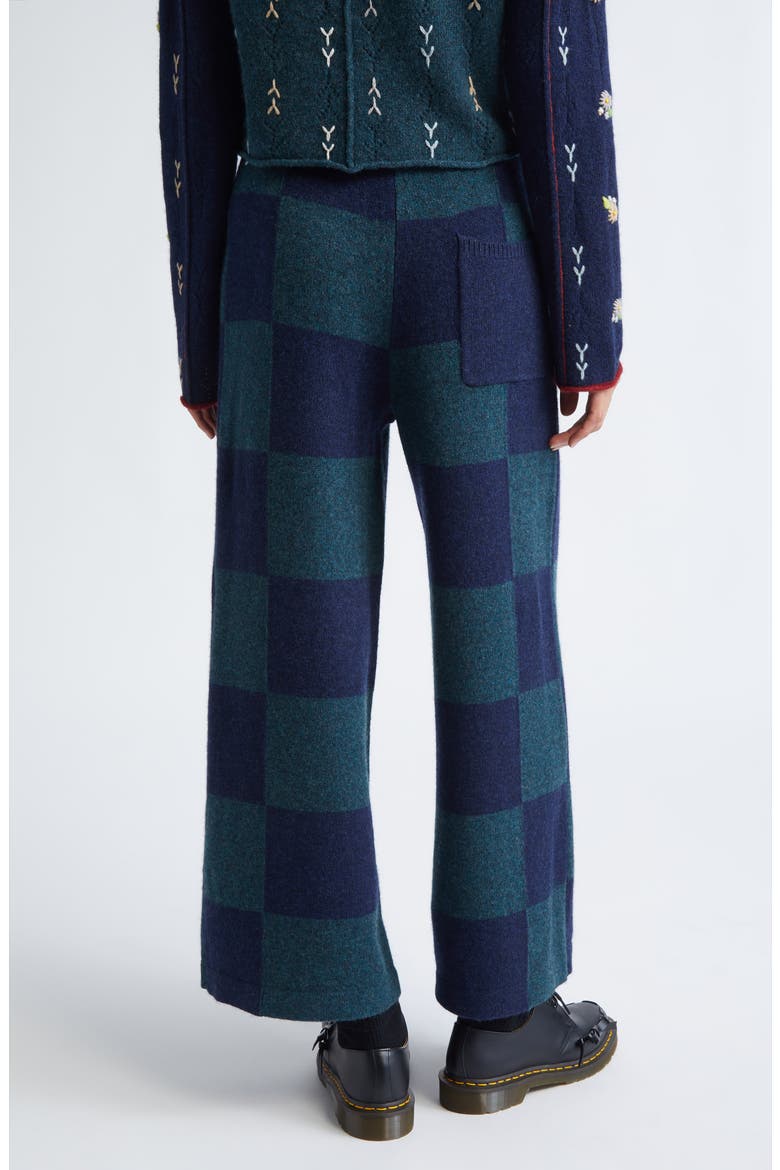 Daisy Embroidered Checkerboard Lambswool Pants, Alternate, color, NAVY