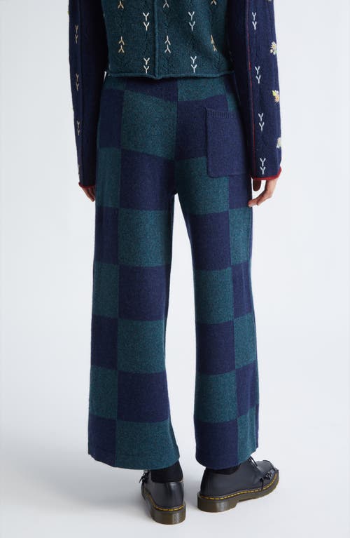 Yanyan Daisy Embroidered Checkerboard Lambswool Pants In Blue