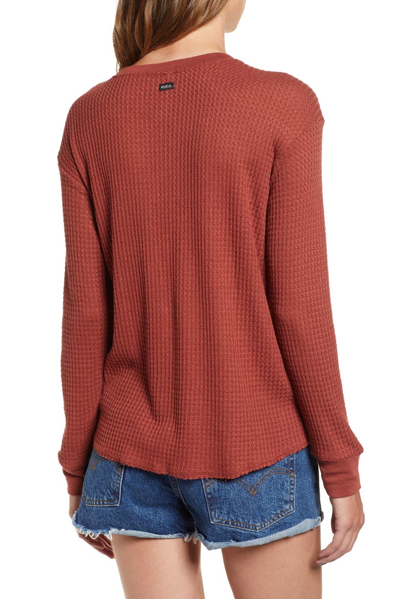 Cited Waffle Knit Pullover Top, Alternate, color, HENNA