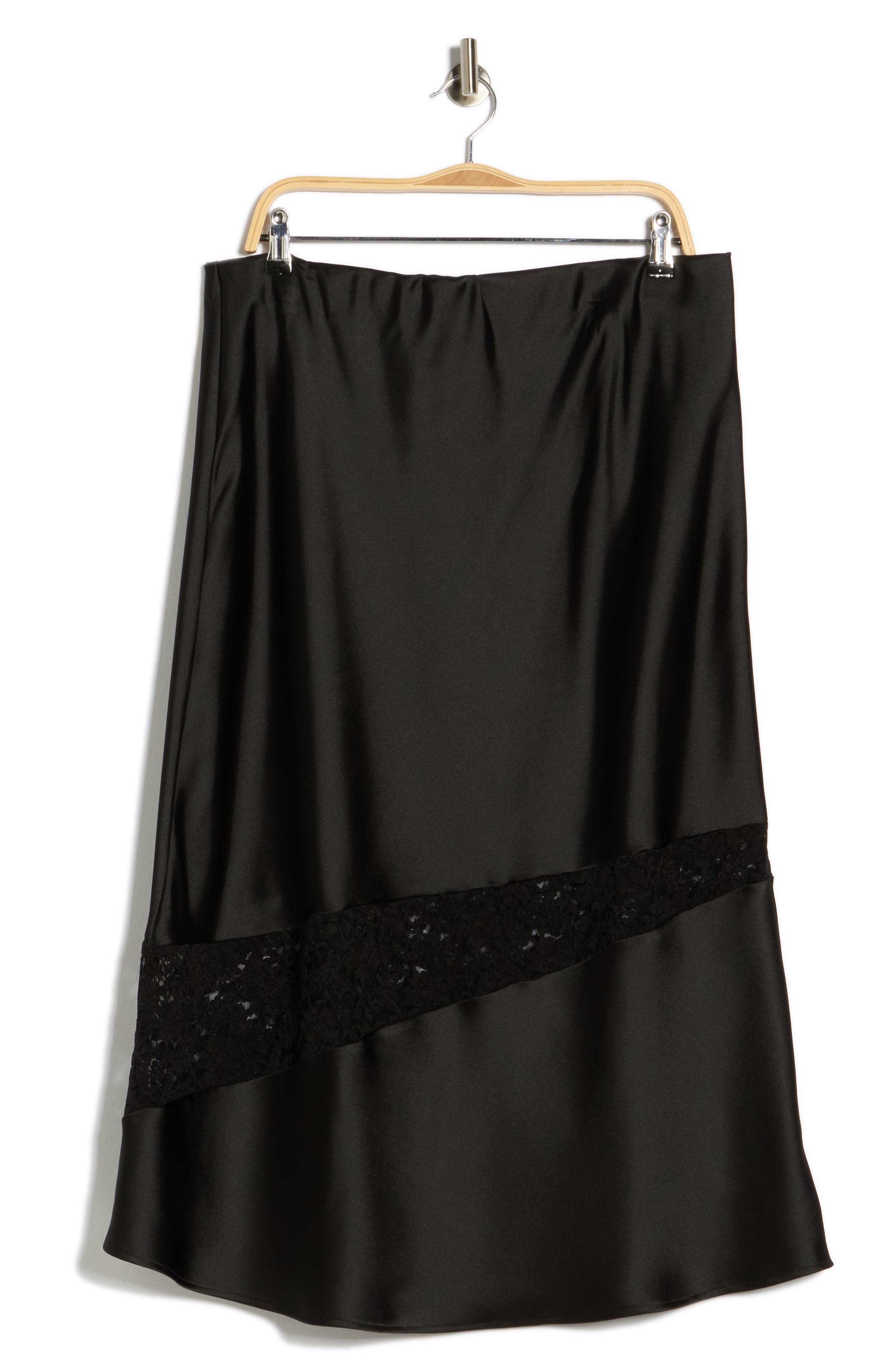 Renee C Satin & Lace Midi Skirt