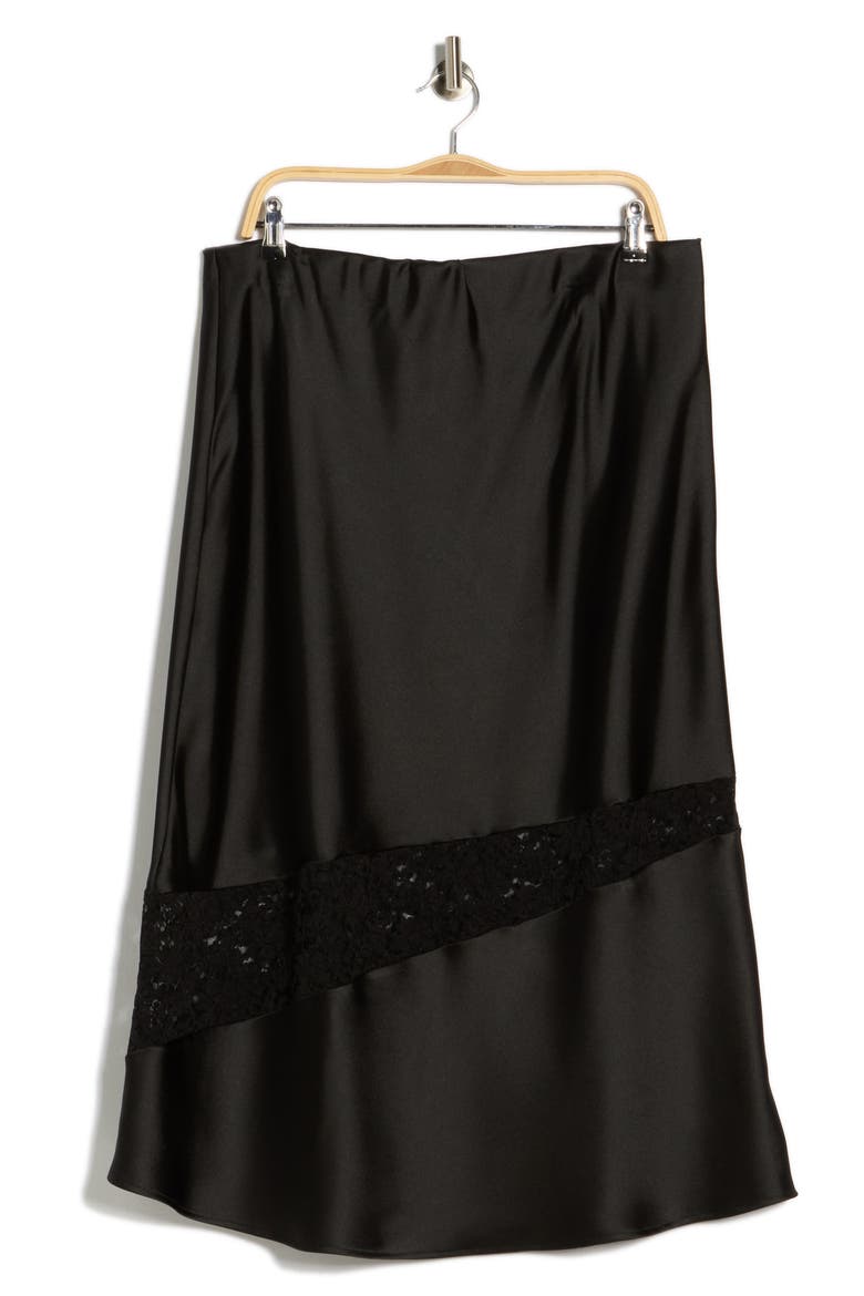 Satin & Lace Midi Skirt, Alternate, color, BLACK