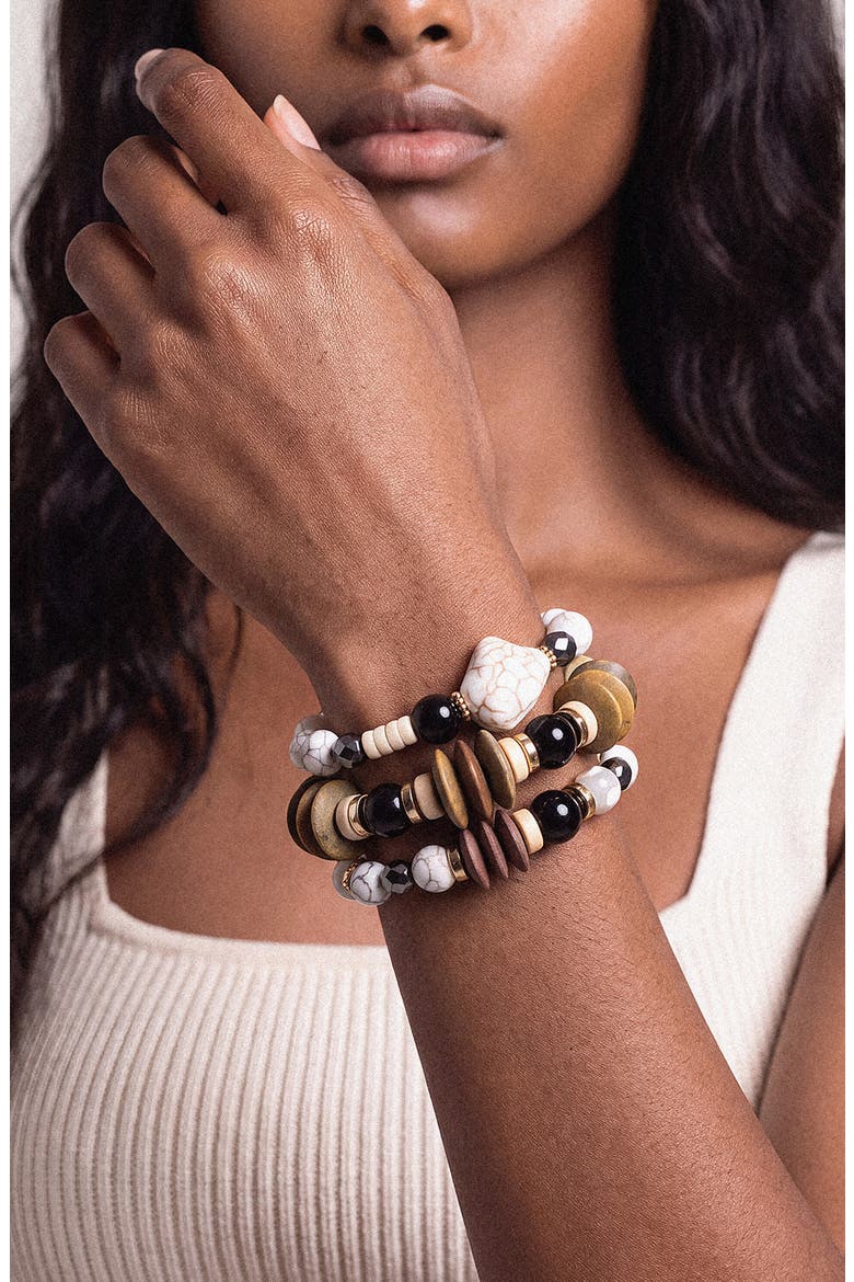 Tropics Set of 3 Beaded Stretch Bracelets, Alternate, color, WHITE