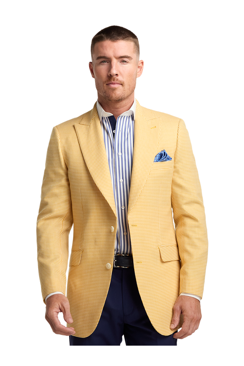 Houndstooth Wool Single Breasted Peak Lapel Sport Coat, Alternate, color, Yellow