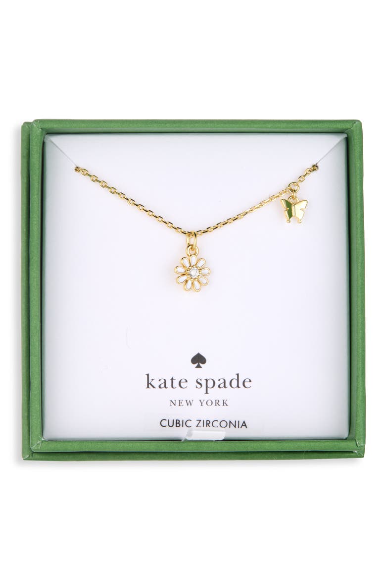 Flower & Butterfly Pendant Necklace, Main, color, WHITE