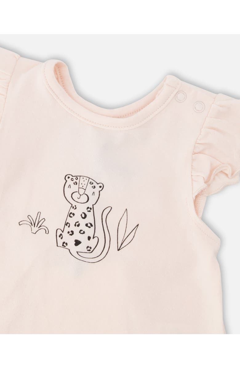 Deux par Deux Organic Cotton Jersey Top and Peach Animal Printed Short Set, Alternate, color, Peach & Peach Animal Print