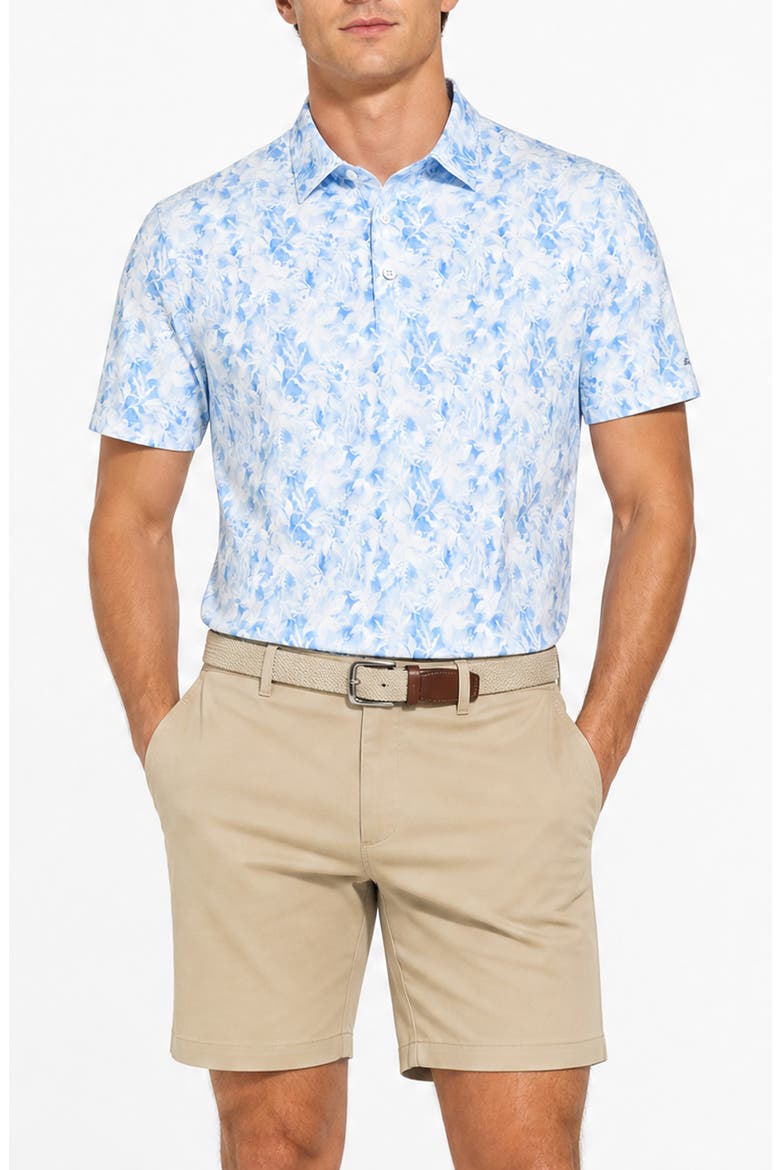 Watercolor Garden Tech Jersey Golf Polo, Main, color, LIGHT BLUE