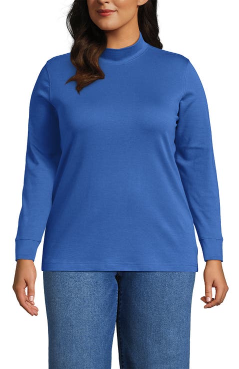 Relaxed Cotton Long Sleeve Mock Turtleneck
