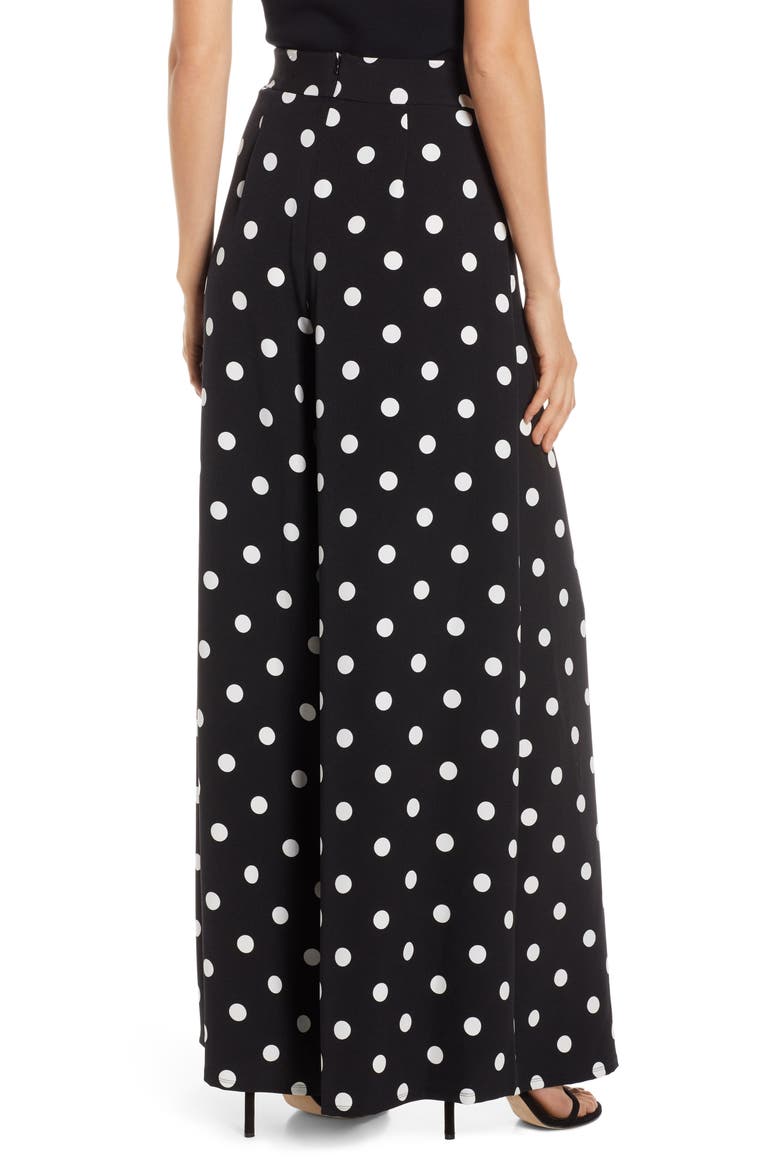 Polka Dot Wide Leg Crepe Pants, Alternate, color, BLACK