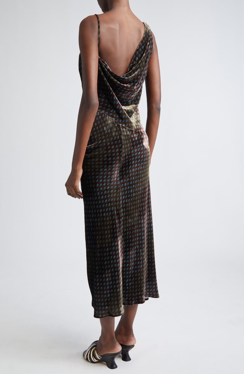 Dries Van Noten Deyon Draped Velvet Midi Dress, Alternate, color, Khaki