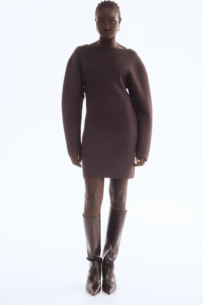 Rib-knit Dress, Alternate, color, Dark brown