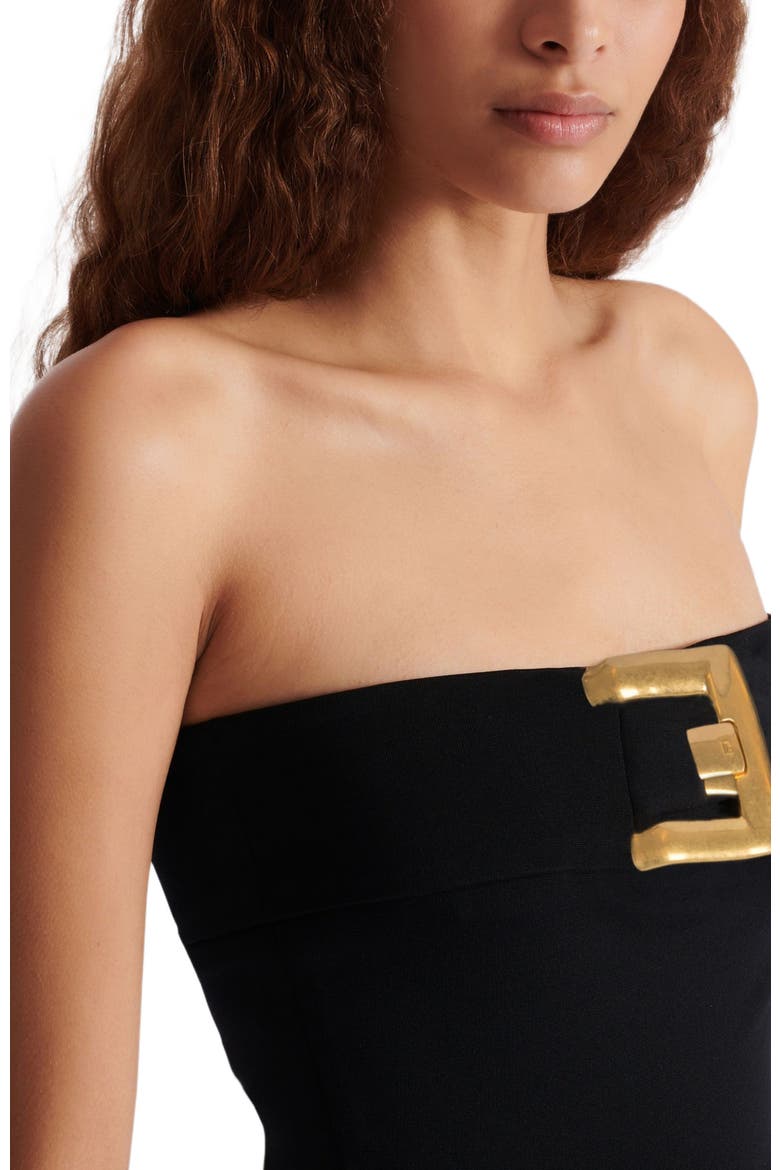 Crepe bustier bodysuit with belt detail, Alternate, color, black