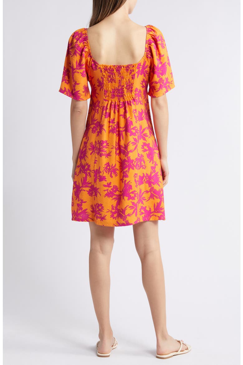 Floral Print Puff Shoulder Dress, Alternate, color, FUCHSIA
