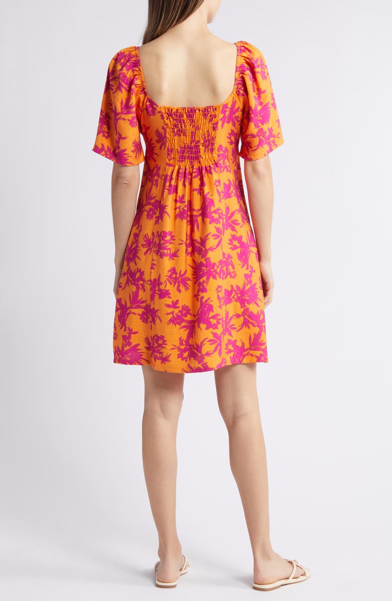 Loveappella Floral Print Puff Shoulder Dress, Alternate, color, Fuchsia
