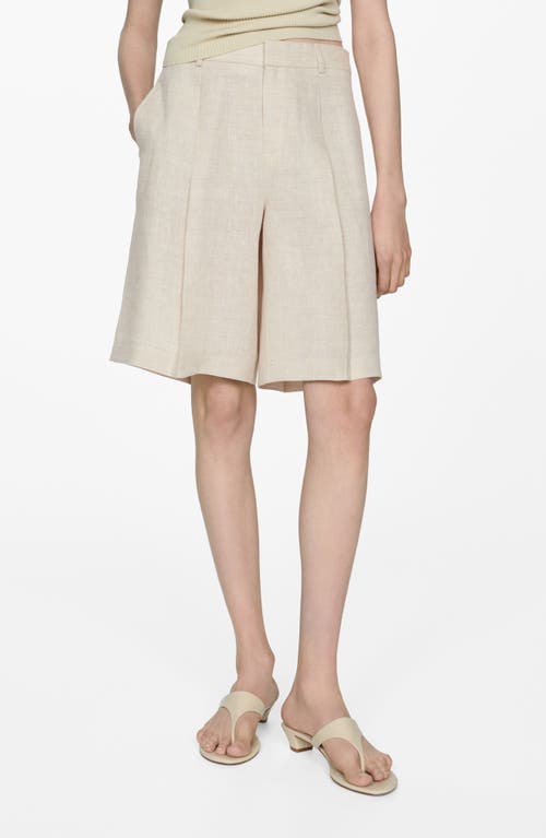 Mango Linen Bermuda Shorts In Neutral