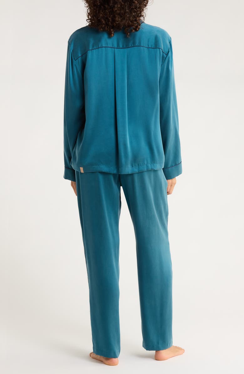 Lunya Piped Washable Silk Pajamas, Alternate, color, Piquant Teal/ Lazing Navy