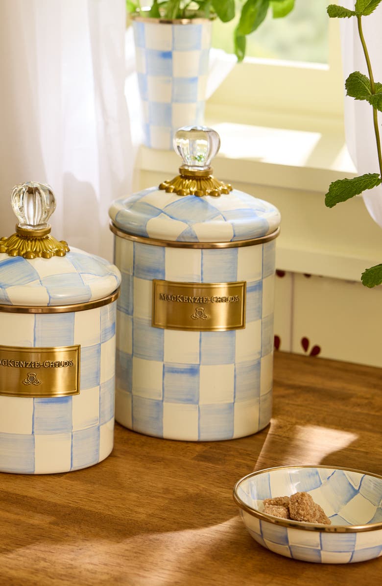 MACKENZIE CHILDS Sky Check Medium Enameled Steel Canister, Alternate, color, Sky Check