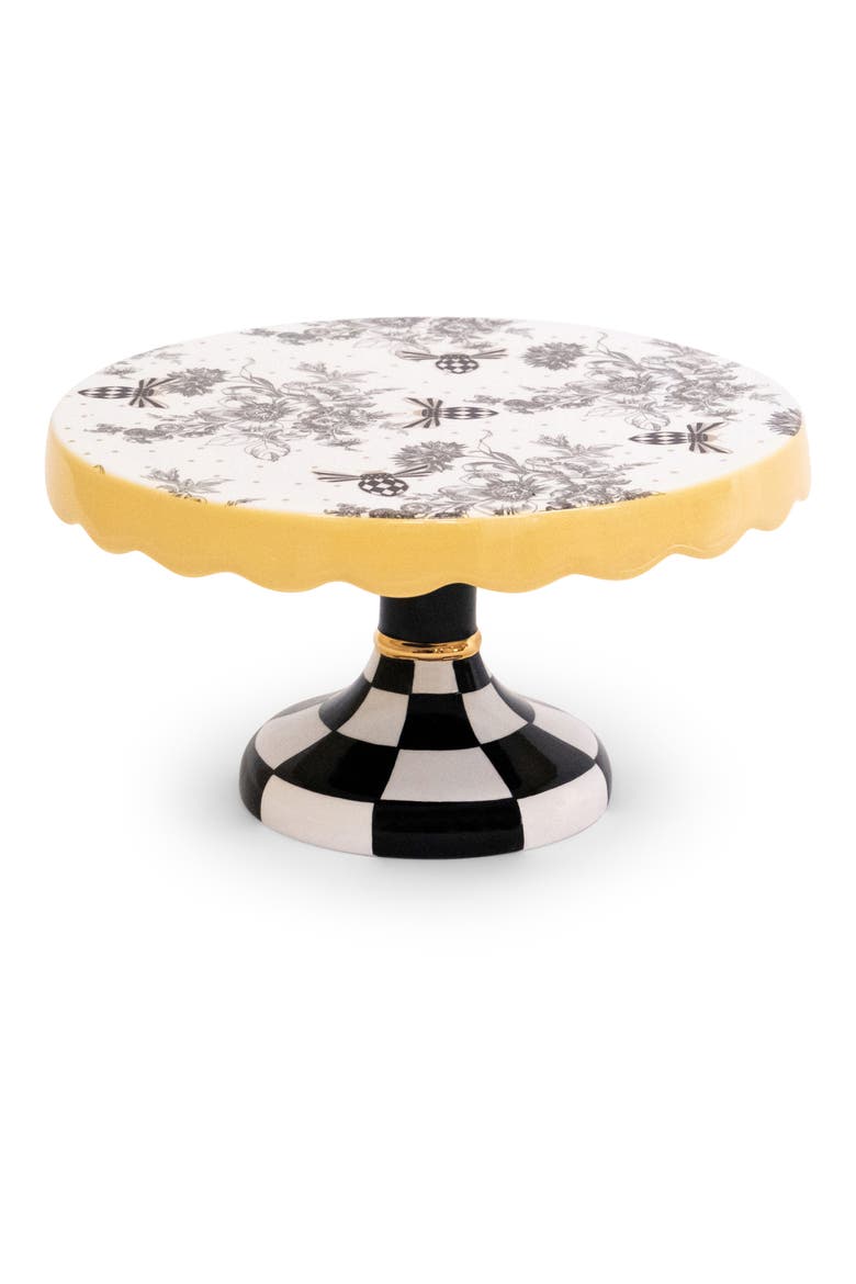 Small Bee Toile Porcelain Pedestal Platter, Main, color, WHITE