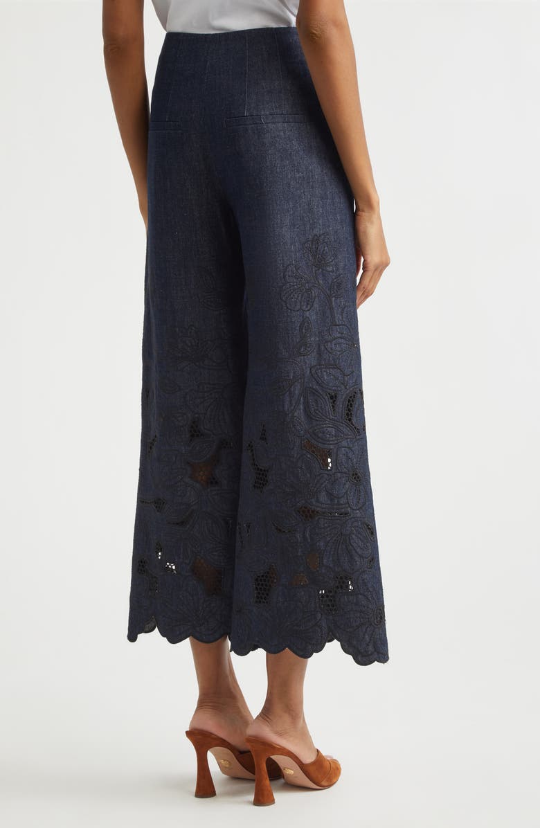 Veronica Beard Osborne Wide-Leg Eyelet Pants, Alternate, color, Indigo Rinse