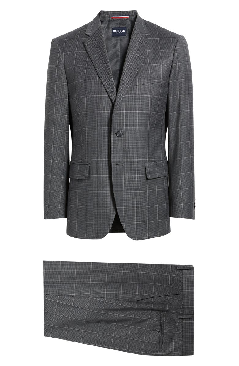 DANIEL HECHTER Charcoal Windowpane Check Wool Blend Suit, Alternate, color, Charcoal