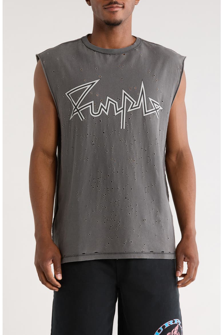 Textured Sleeveless Cotton Graphic T-Shirt, Main, color, GREY