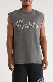 PURPLE BRAND Textured Sleeveless Cotton Graphic T-Shirt